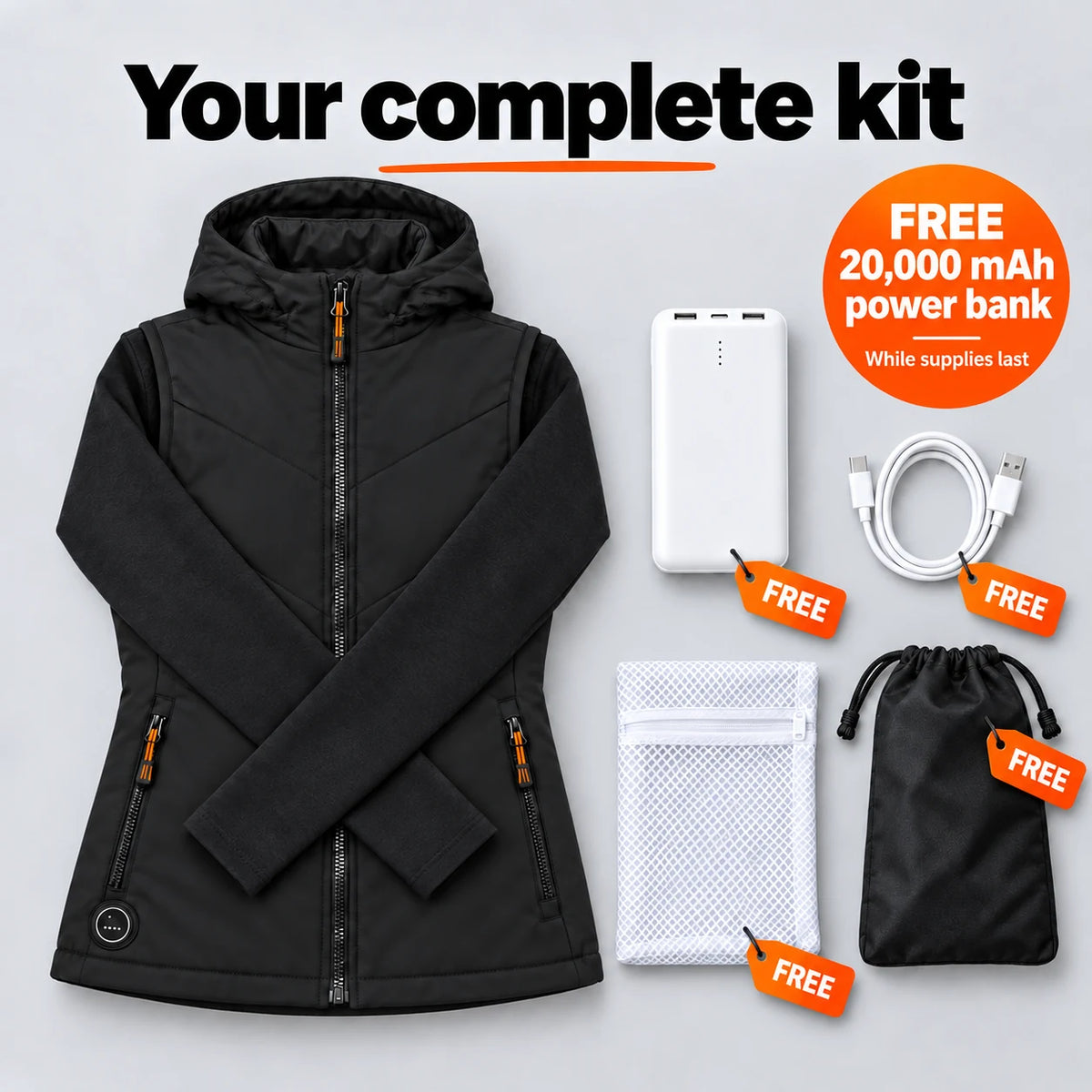Complete Set: Transitor, 20,000 mAh power bank, charging cable, laundry bag and storage bag