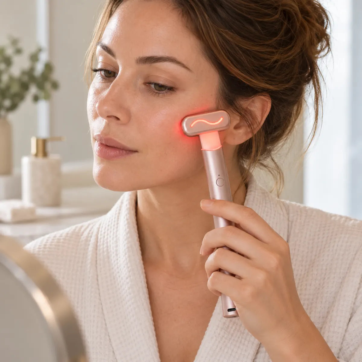 Red light facial device with handle – use