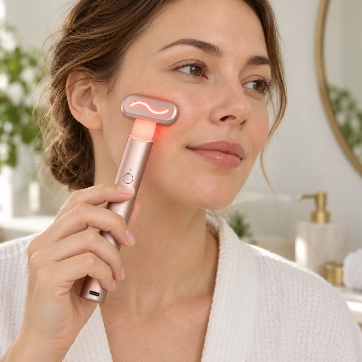 Red light facial device with handle – positioning