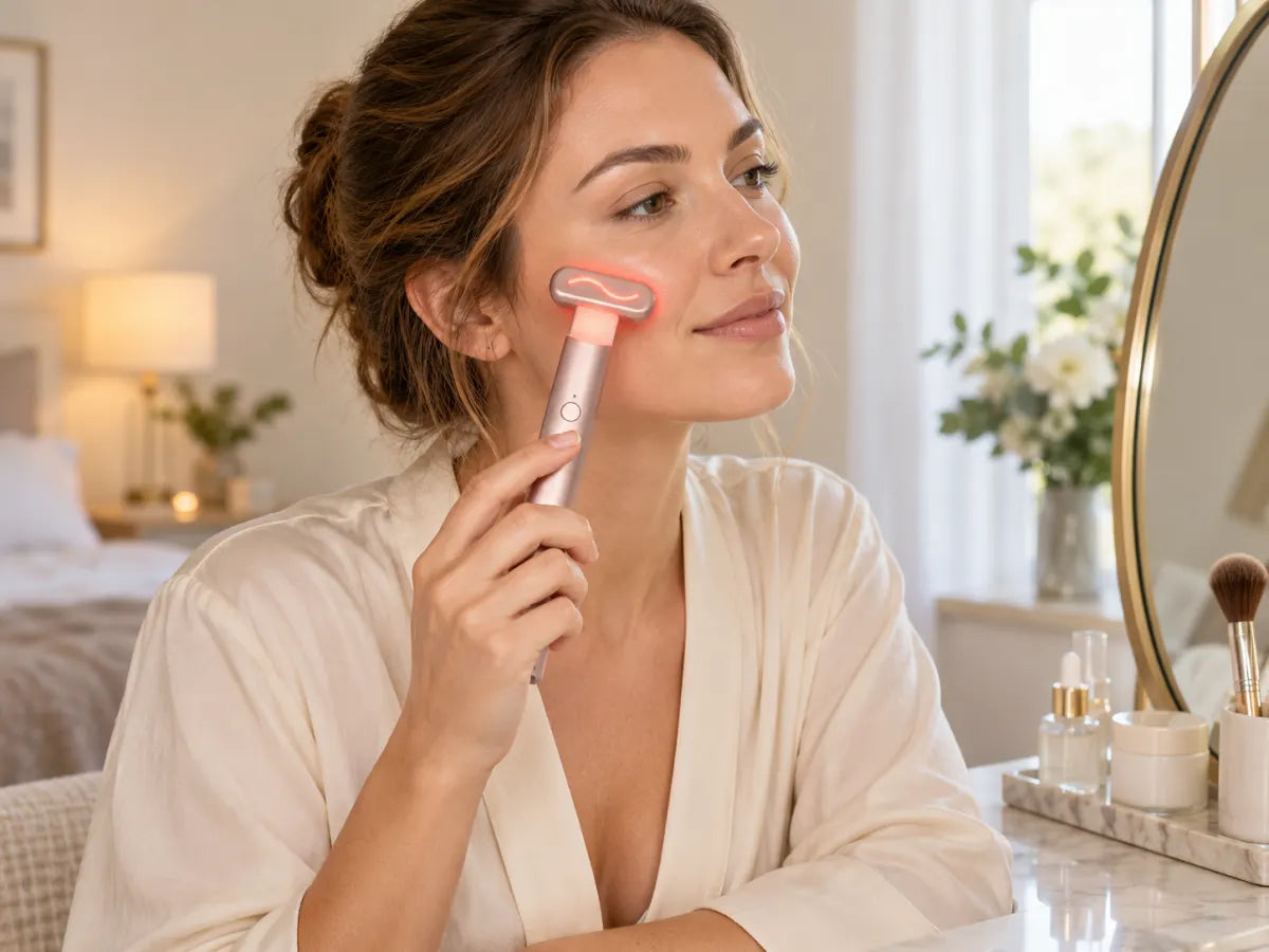 Red light facial device with handle – example of use