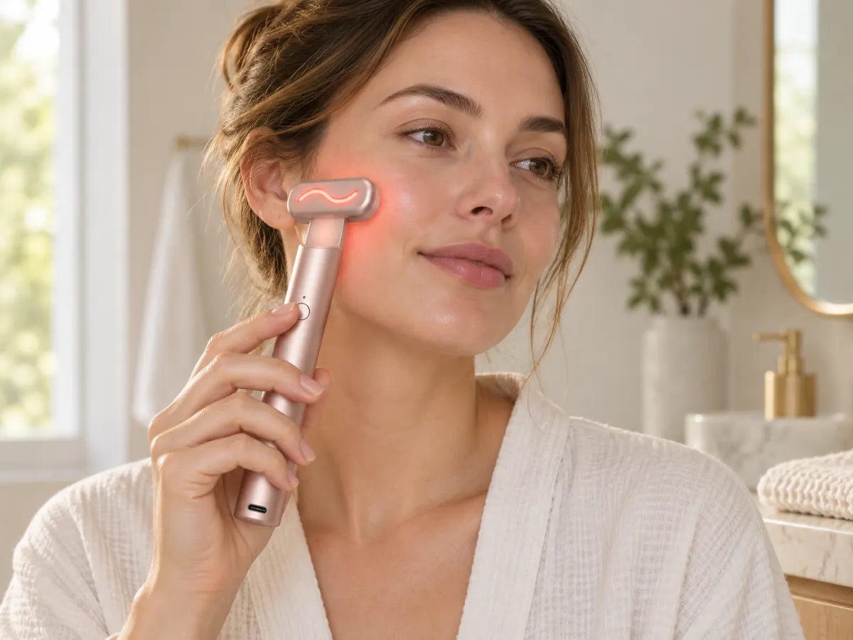 Red light facial device with handle – everyday moment