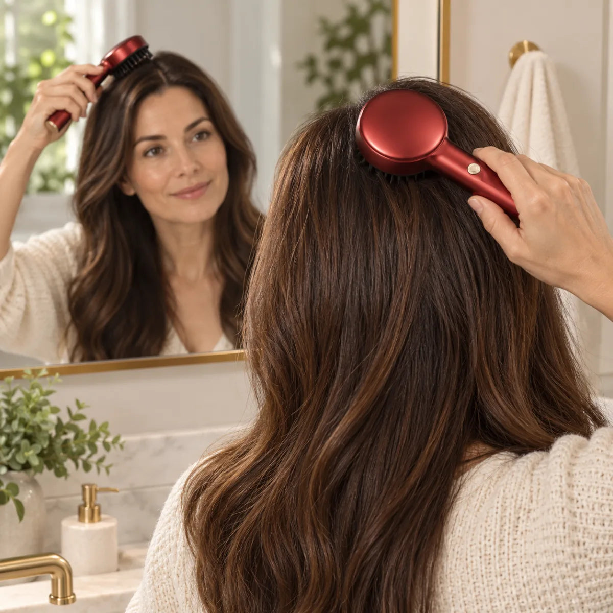 Red light scalp massage comb – example of use