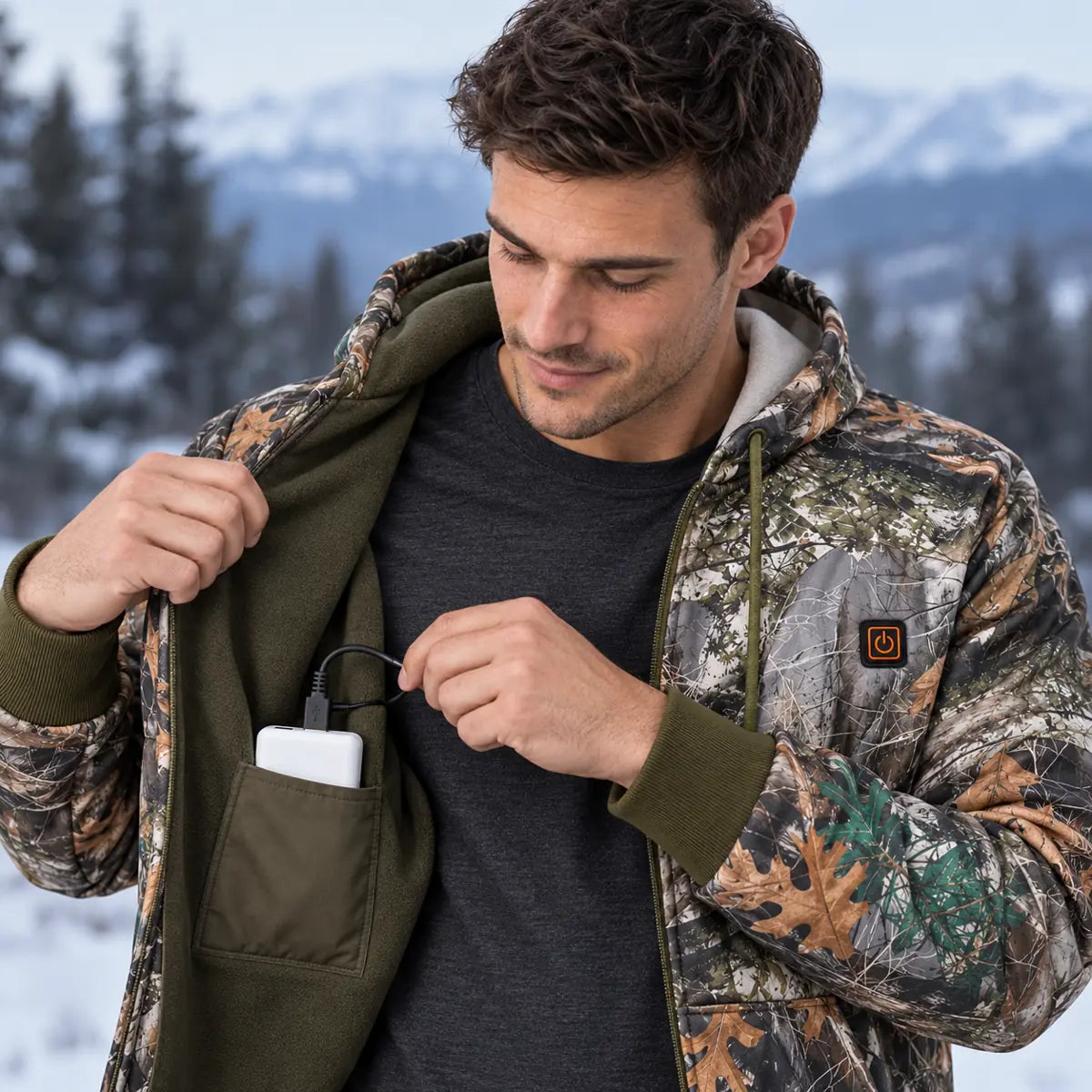PyreFit Zippo – Heated Hoodie in Forest Camo