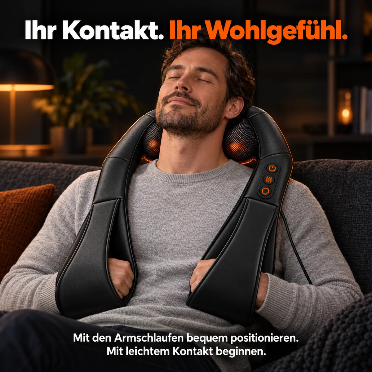 Shiatsu massager: adjusting contact with the arm loops