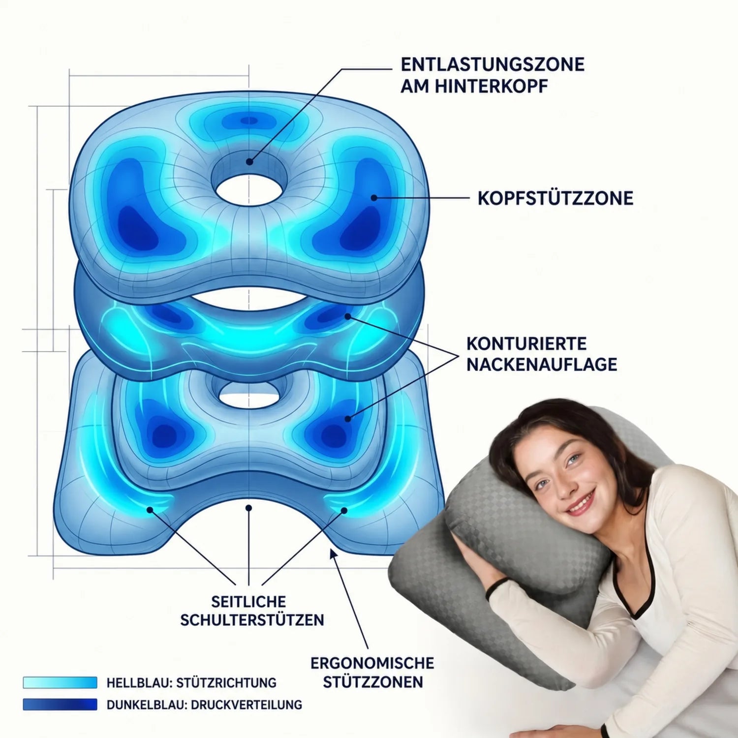 Dedicated comfort zones for ear & arm